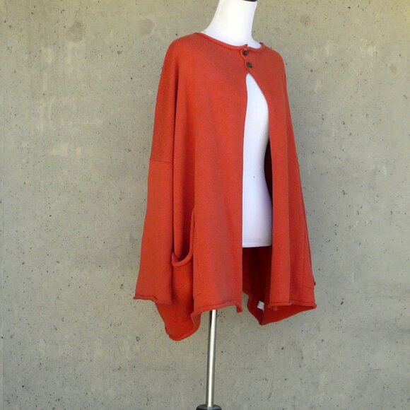 ESKANDAR cotton cardigan, one size, burnt orange, lagenlook, made in Scotland - Picture 3 of 10